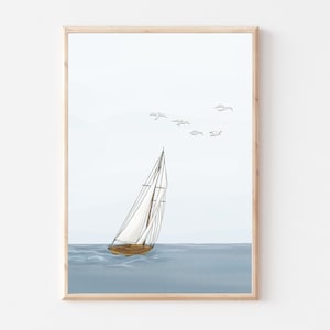 Póster marítimo velero velero gaviotas mar A4 A3 Mar del Norte Mar Báltico imagen mural marítimo sala de estar apartamento de vacaciones estudio oficina