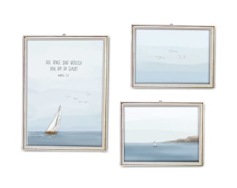 Dreiteiliges Poster Set Segelschiff, personalisiert mit Taufspruch Segensspruch Name | Geschenk Taufe Konfirmation Hochzeit Kommunion Einzug