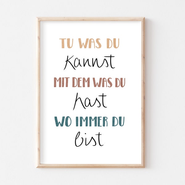 Poster "Tu was du kannst" A4 A3 Motivationsposter Inspirierender Spruch Poster Typografie Poster Eingangsbereich Flur Arbeitszimmer Küche