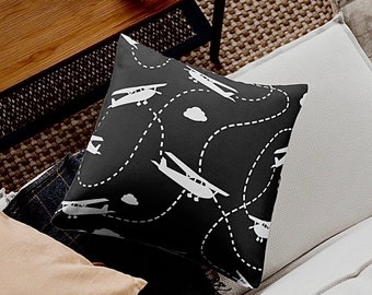 Almohada con trayectoria de vuelo de avión: cojín decorativo con temática de aviación