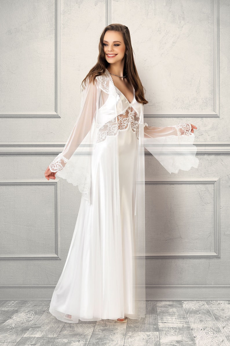 Satin Nightgown and Robe Set Elegant Lingerie Silky Etsy