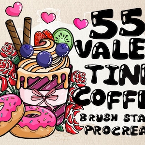 55 Valentine Coffee Brush Stamps for Procreate (Digital Download)