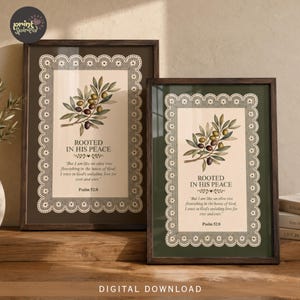 Bibelvers med olivträd, utskrivbar Psalm 52:8, kristen botanisk bibeldekoration