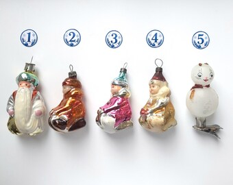 Vintage Soviet Glass Christmas Ornaments  USSR 1960s-70s Retro Christmas Tree Decorations on clip