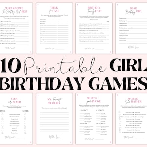 Rosa Geburtstagsspiel-Bundle, Geburtstagsspiele, Mädchen-Geburtstagsparty Spiele, druckbares Geburtstagsspiel, druckbare Spiele, Geburtstagsspiele für Sie.