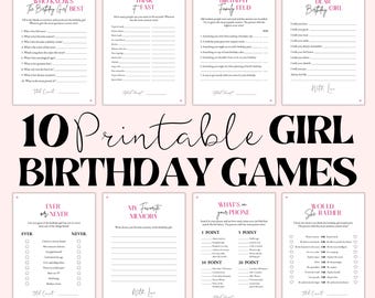Pink Birthday Party Games Bundle: 10 Printable Games for Girls (Digital Download)