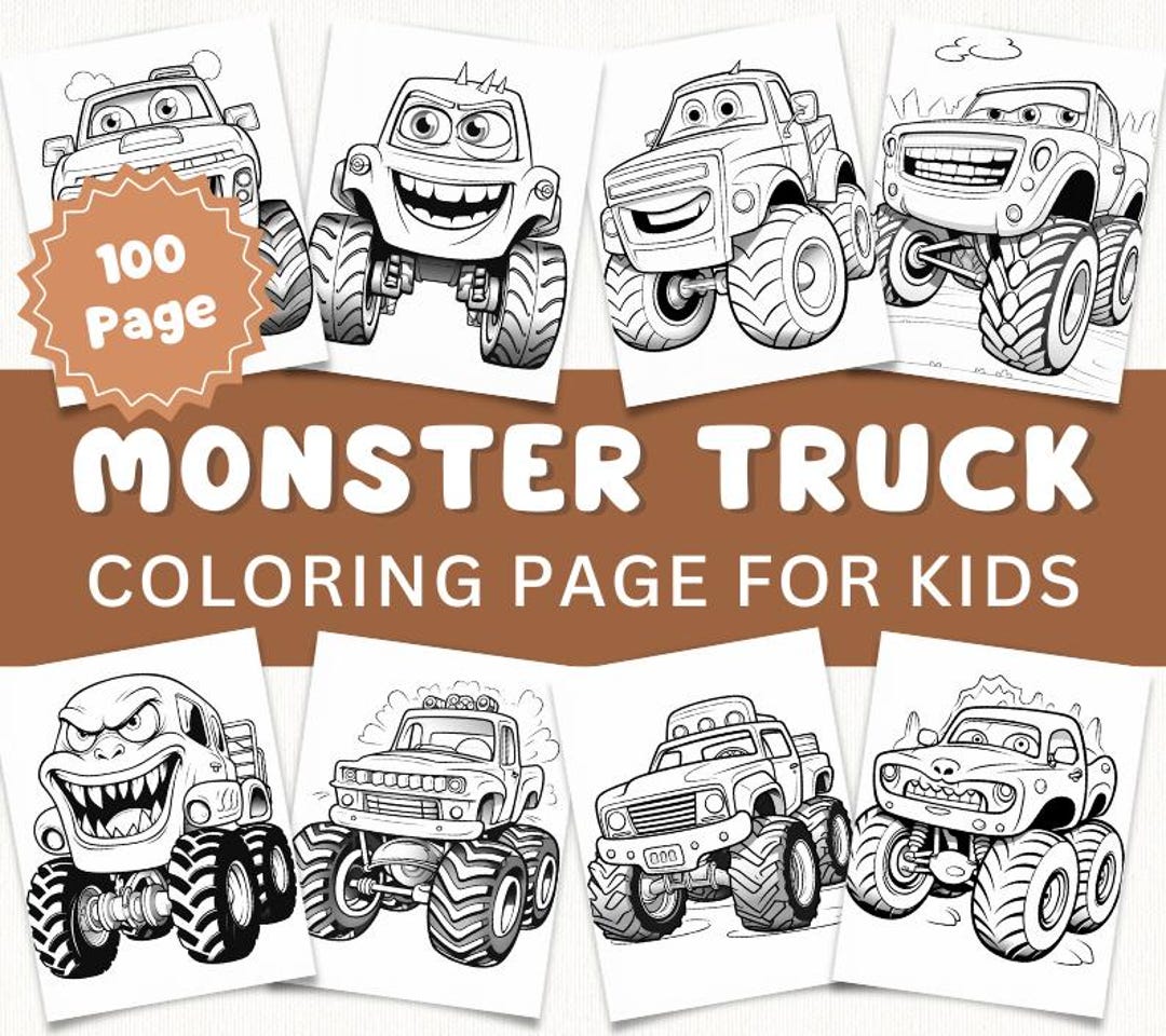 100 Monster Truck Coloring Pages Bundle | Free 20+ Book Cover Included ...