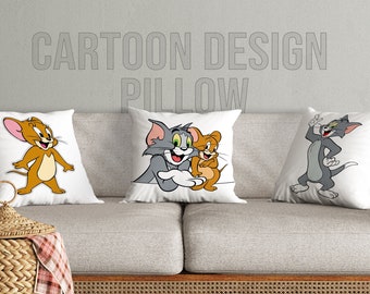 Canva bewerkbare cartoon kussen ontwerpsjabloon, afdrukbare Home Decor digitaal bestandsontwerp, aangepaste Cartoon kussen ontwerp mockup, verjaardagscadeau