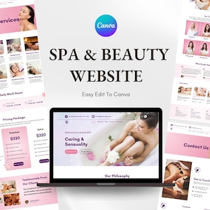 Premium Wellness Canva website template, Spa Canva Website, Beauty Care Website, Spa Website Template, Beauty Website, premium Canva website