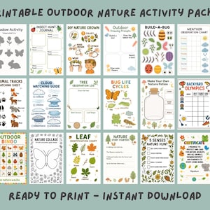 Puede incluir: Un conjunto de hojas de actividades de naturaleza al aire libre imprimibles. Incluye actividades de sombras, diarios de caza de insectos, instrucciones de corona de bricolaje, indicaciones de dibujo, construye un insecto y tablas meteorológicas. También incluye huellas de animales, guías de nubes y diagramas del ciclo de vida de los insectos.