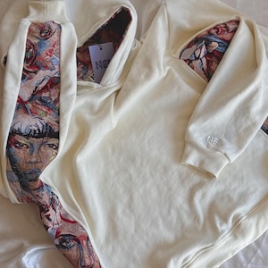 Art Hoodie: Hand-sewn fair-trade organic cotton hoodie with tapestry details - Handmade, Homemade, Sweater, Made in Germany