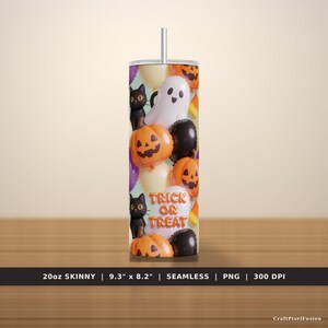 Gobelet gonflable 3D d'Halloween (PNG) : fantômes, citrouilles, chats noirs, bonbons de maïs, bonbons ou un sort ! Téléchargement sans couture pour gobelet fin de 590 ml (20 oz). image 5