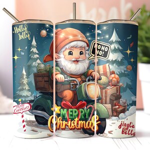 Santa&#39;s Bike Adventure 20oz Tumbler Sublimation Seamless Wrap Yuletide Gift Distribution Instant Download PNG Christmas Seasonal Delight