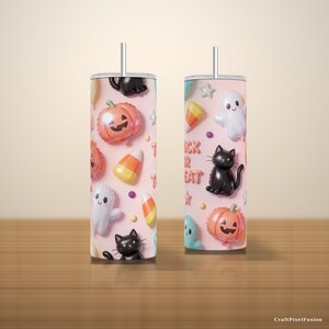 Halloween 3D opblaasbare bekerwikkel PNG, pluizige ballonnen, spoken, katten, pompoenen, snoepmaïs, Trick or Treat, blush pastel naadloos downloaden afbeelding 6