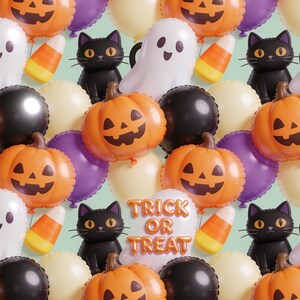 Gobelet gonflable 3D d'Halloween (PNG) : fantômes, citrouilles, chats noirs, bonbons de maïs, bonbons ou un sort ! Téléchargement sans couture pour gobelet fin de 590 ml (20 oz). image 2