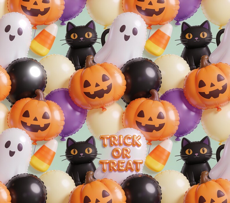 Gobelet gonflable 3D d'Halloween (PNG) : fantômes, citrouilles, chats noirs, bonbons de maïs, bonbons ou un sort ! Téléchargement sans couture pour gobelet fin de 590 ml (20 oz). image 2
