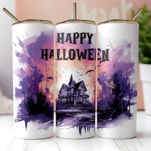 Haunted House 20oz Tumbler Wrap Sublimation Seamless Design Happy Halloween Spooky Mansion Instant Download for Eerie Celebrations
