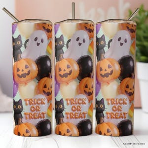 Gobelet gonflable 3D d'Halloween (PNG) : fantômes, citrouilles, chats noirs, bonbons de maïs, bonbons ou un sort ! Téléchargement sans couture pour gobelet fin de 590 ml (20 oz). image 8