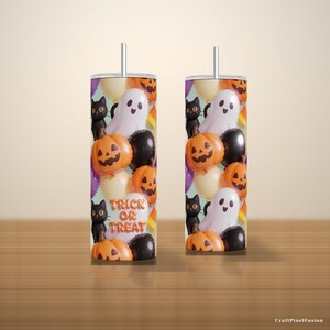Gobelet gonflable 3D d'Halloween (PNG) : fantômes, citrouilles, chats noirs, bonbons de maïs, bonbons ou un sort ! Téléchargement sans couture pour gobelet fin de 590 ml (20 oz). image 6