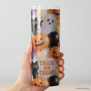 Gobelet gonflable 3D d'Halloween (PNG) : fantômes, citrouilles, chats noirs, bonbons de maïs, bonbons ou un sort ! Téléchargement sans couture pour gobelet fin de 590 ml (20 oz). image 7