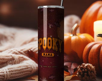 Diseño PNG para vaso Spooky Mama, 20 oz, diseño delgado por sublimación, Halloween, recto y cónico, descarga instantánea.