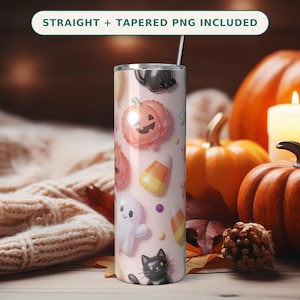 Halloween 3D opblaasbare bekerwikkel PNG, pluizige ballonnen, spoken, katten, pompoenen, snoepmaïs, Trick or Treat, blush pastel naadloos downloaden afbeelding 1