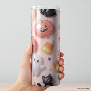 Halloween 3D opblaasbare bekerwikkel PNG, pluizige ballonnen, spoken, katten, pompoenen, snoepmaïs, Trick or Treat, blush pastel naadloos downloaden afbeelding 7