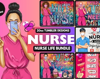 Paquete de diseños de sublimación para vasos Nurse Life de 20 oz (descarga digital)