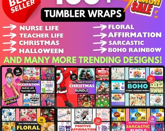 100+ Tumbler Wrap Designs: Christmas, Floral, Boho (Digital Download)