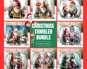 Paquete de envoltorios para vasos de gnomos navideños: Diseño de sublimación de 20 oz (descarga digital)