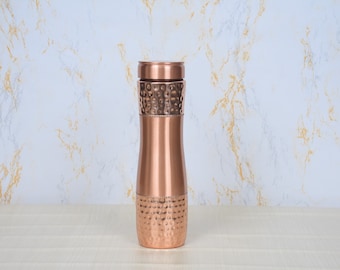 100% Pure Copper Water Bottle Hand Hammered | Premium Quality Pure Copper | Gift For Loved One | Kitchen Ware | Valentine Gift | Diwali Gift