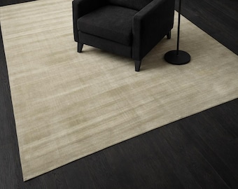 Silver Greige Viscose Rug Handloom Tip Sheared Custom Size Soft Area Modern Minimalist Living Room Carpet Luxury Bedroom Decor Bamboo Silk
