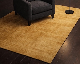 Yellow Gold Viscose Rug Handloom Tip Sheared Custom Size Soft Area Modern Minimalist Living Room Carpet Luxury Bedroom Decor Bamboo Silk Rug