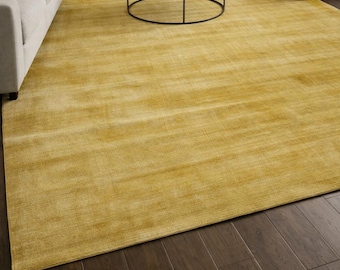 Yellow Gold Viscose Rug Handloom Tip Sheared Custom Size Soft Area Modern Minimalist Living Room Carpet Luxury Bedroom Decor Bamboo Silk Rug