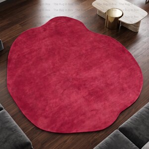 Irregular Amoeba Shaped Rug Solid Raspberry New Zealand Wool Carpet Hand Tufted Freeform Blob Area Soft Plush Statement Danish Design Decor