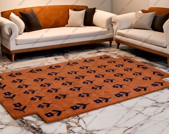 Loops Rust Hand Tufted NK Rug 100% New Zealand Woolen Area Rug With Medium Thick Pile And Cotton Backing Bedroom Living Room Large Area Rug