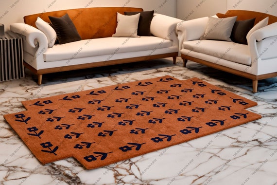 Loops Rust Hand Tufted NK Rug 100% New Zealand Woolen Area Rug With Medium Thick Pile And Cotton Backing Bedroom Living Room Large Area Rug