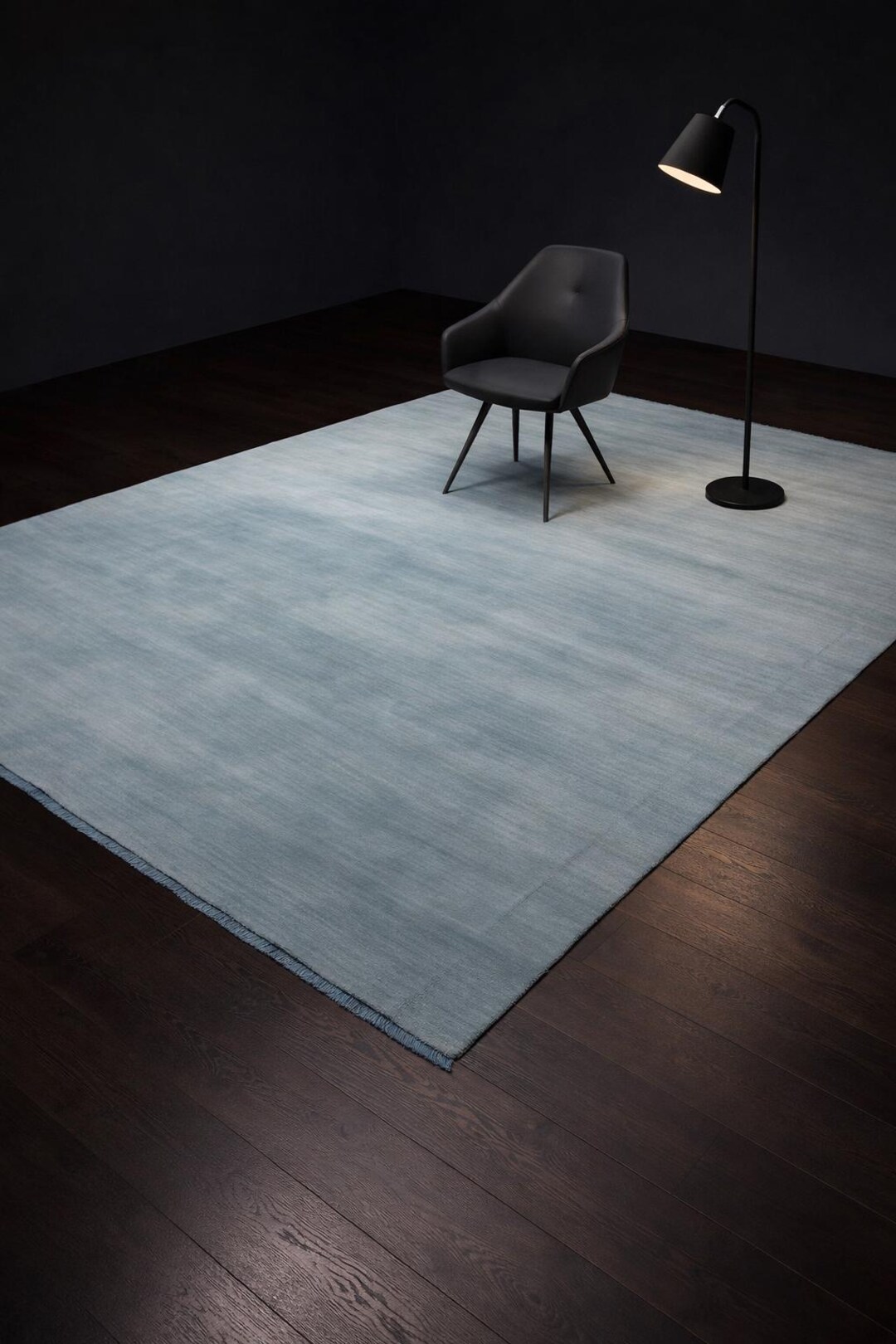 Handloom Fringes Rug Light Blue Wool Area Modern Solid Farmhouse Living ...