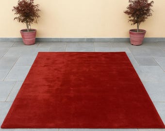 Modern Rust Red solid  Hand tufted Area Carpet 100% Wool Handmade Designer Soft Nursery Living room Bedroom Handwoven Christmas Rug Sale