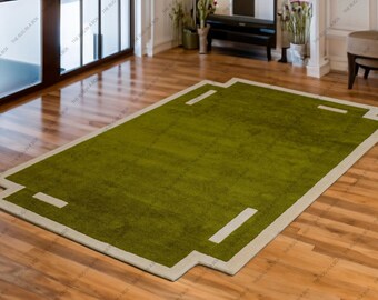 Loops Green Hand Tufted NK Rug 100% New Zealand Woolen Area Rug With Medium Thick Pile And Cotton Backing Bedroom Living Room Large Area Rug