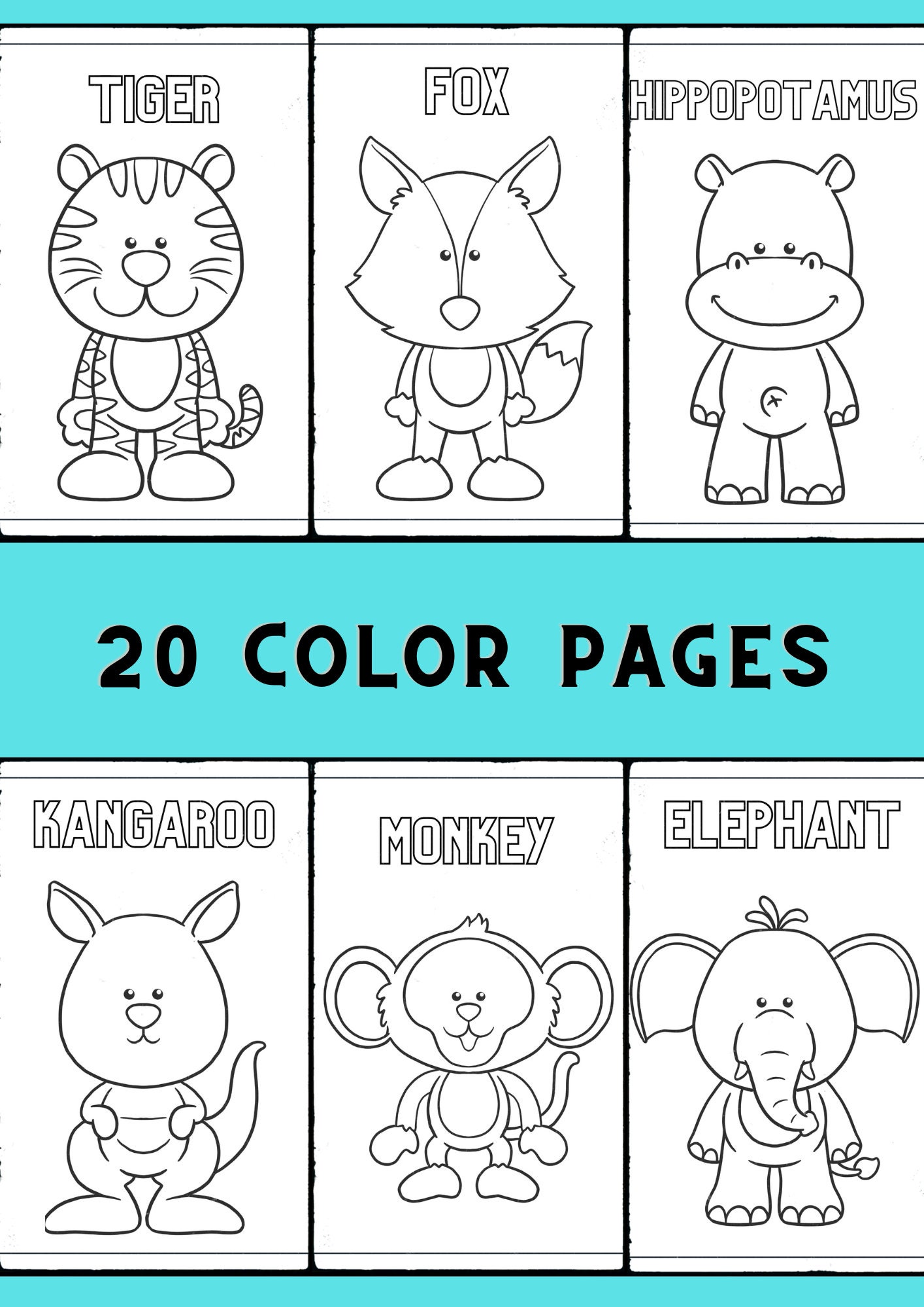 20 Cute Animals Coloring Pages, Simple Coloring Pages for Kids