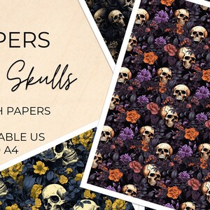 Gothic Skull Digital Papers, Gothic Seamless Backgrounds for Halloween