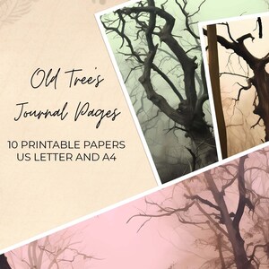 Feuilles de journal indésirable vieil arbre, papiers imprimables Journal indésirable, vieux arbres tordus effrayants