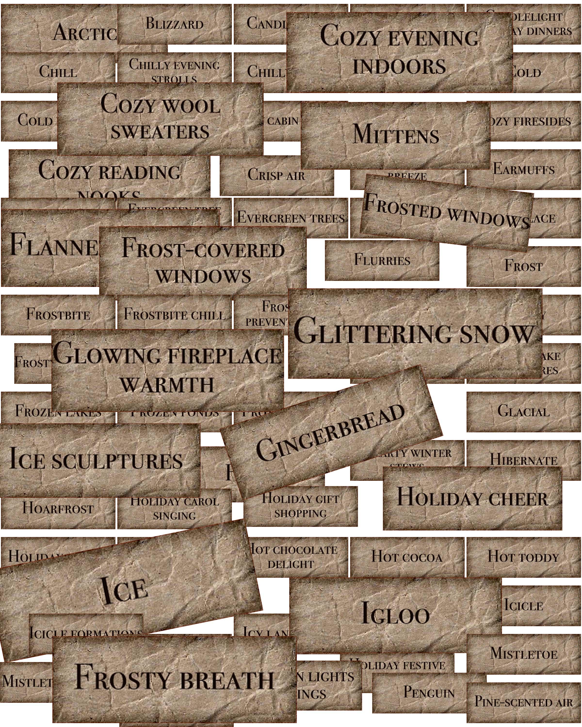 Winter Rustic Labels Sentiment Strips Winter Junk Journal Words, Digital Download Winter ...