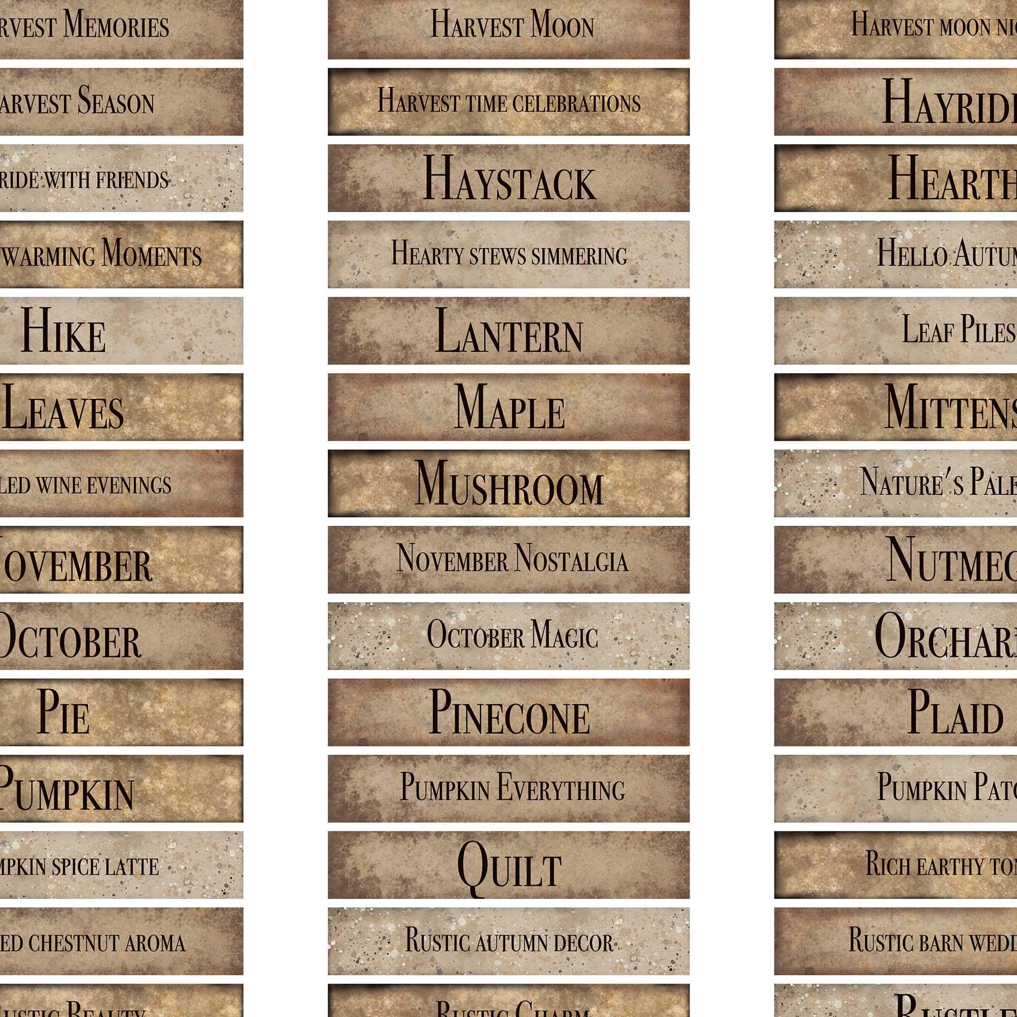 Sentiment Strips Autumn Junk Journal Words, Printable Rustic Labels for ...