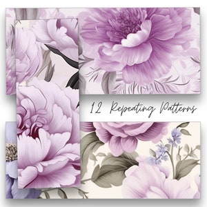 Purple Floral Paper, Digital Elegant Shabby Chic Seamless Pattern Scrapbook Printable