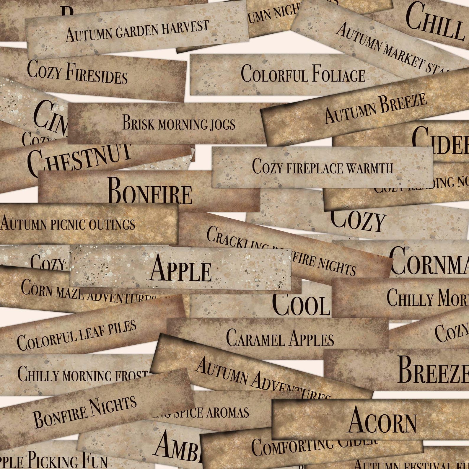 Sentiment Strips Autumn Junk Journal Words, Printable Rustic Labels for ...