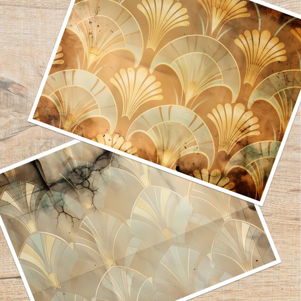 Art Deco Inspired Tea Dyed Paper, Digital Coffee Stained Junk Journal Papers - Antique Papers  Background papers for crafting