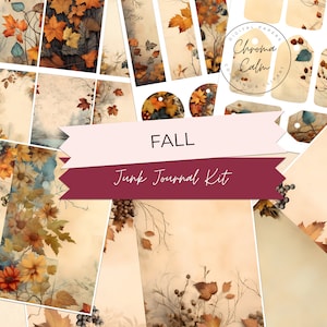 Fall Junk Journal Printable Kit, Autumn Journal Emphemera, Fall Leaves and Berries