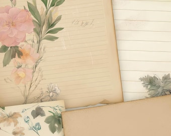 Collage Papers Digital Download, Vintage Paper Collage Textures, Floral Style, Vol 1, 12 Printable Pages